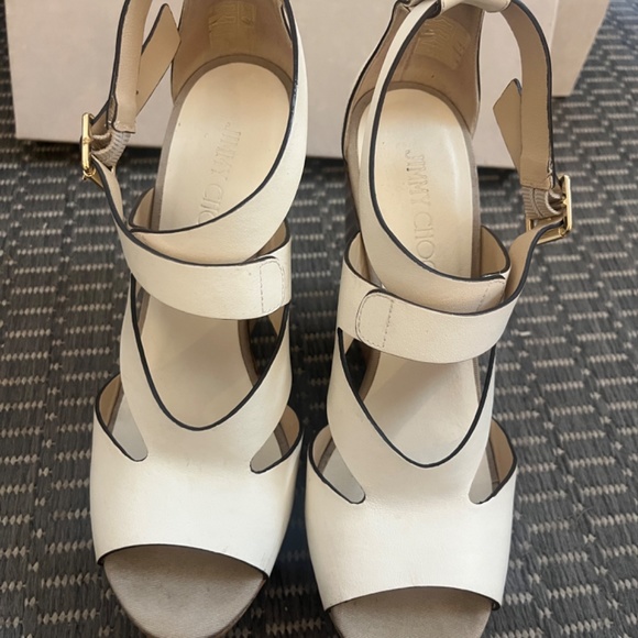 Jimmy Choo Nate Leather Cork Wedges - Latte Mix - Picture 4 of 6